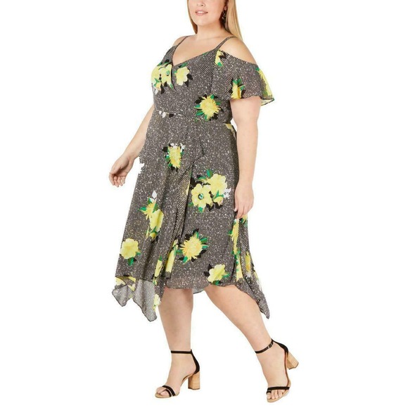 plus size INC Gingham Floral Georgette Sun Dress - Picture 2 of 12